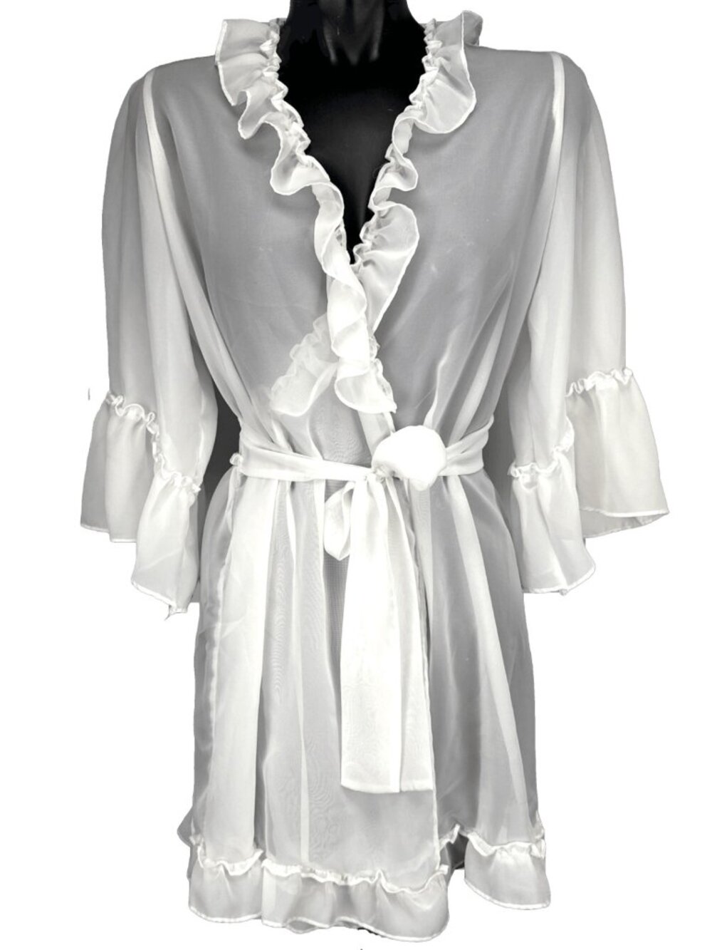 BETSEY JOHNSON Vintage Ruffled Sheer Tie-Waist White Robe Intimates Loungewear S